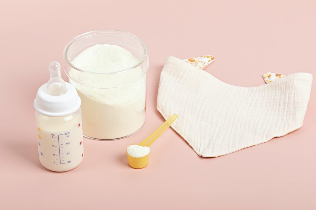 Preparation of formula for baby feeding. Baby health care